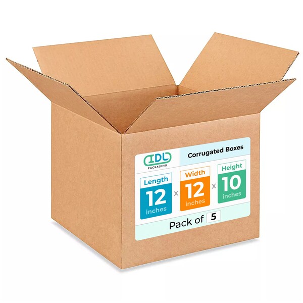 Idl Packaging 12 in x 12 in x 10 in Shipping Box, Kraft, Corrugate, Single Wall, 200#, 5 PK B-121210-5 - main